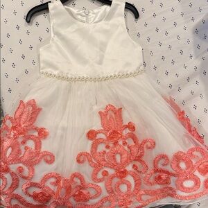 White and Pink Floral Embroidered Dress